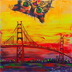 Verspielte Katze über der Golden Gate