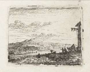 Italianisierende Landschaft mit Wagen bei einer Herberge
