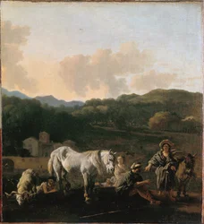 Bauern und ein weißes Pferd