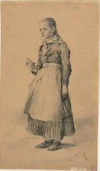 Mädchen im Bauernkleid (recto); Blatt mit Skizzen: Frauen und Mädchen (verso)