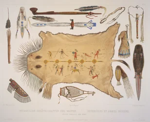 Indische Utensilien und Waffen, graviert von A. Zschokke und J. Hurliman, veröffentlicht 1840