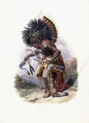 Pehriska-Ruhpa, Moennitarri-Krieger im Kostüm des Hundetanzes, 1840