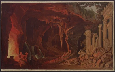 Alcidor. Oper von Gaspare Spontini. Entwurf zur 1. Dekoration. Felsenhöhle