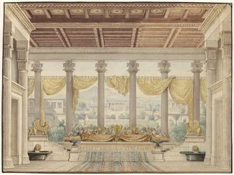 Alexander und Darius. Trauerspiel von Friedrich von Uechtritz. Entwurf zur 4. Dekoration. Offene Halle