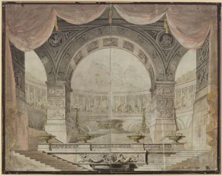 Armida. Oper von Christoph Willibald Gluck. Entwurf zur 7. Dekoration. Prunksaal im Palast der Armida