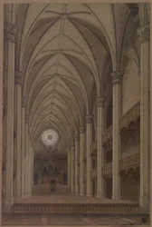 Berlin. Petrikirche. Entwurf zum Wiederaufbau im gotischen Stil. Innenansicht mit Blick zum Altar
