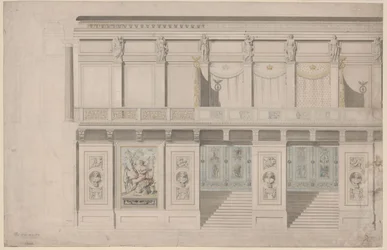 Berlin. Schauspielhaus auf dem Gendarmenmarkt, Konzertsaal. Aufriss der Längswand