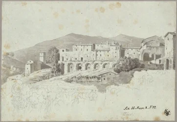 Blick auf den nachantik überbauten Kryptoportikus an der Piazza Domenico Tani in Tivoli
