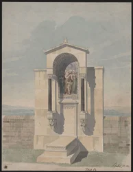 Bonn. Entwurf zum Grabdenkmal für Barthold Georg Niebuhr, mit dem Bild der christlichen Tugenden „Glaube, Liebe, Hoffnung“