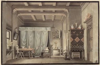 Faust. Drama von Johann Wolfgang von Goethe. Entwurf zu einer Dekoration. Gretchens Zimmer