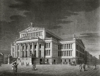 Ansicht des Schauspielhauses in Berlin, Kupferstich von Karl Friedrich Schinkel