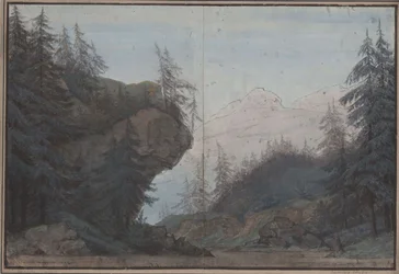 König Yngurd. Trauerspiel von Adolf Müllner. Entwurf zur 3. Dekoration. Waldgegend