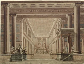 Olimpia. Oper von Gaspare Spontini. Entwurf zur 2. Dekoration. Inneres des Tempels der Diana