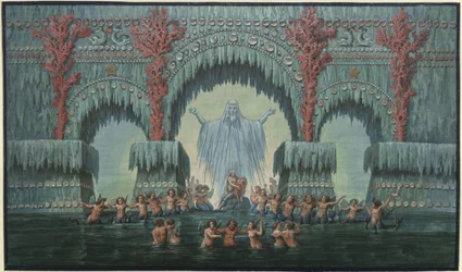 Undine. Oper von E. T. A. Hoffmann. Entwurf der 10. Dekoration. Kühleborns Wasserpalast