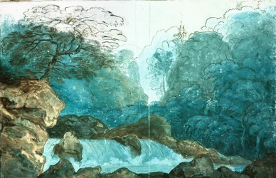 Wasserfall in einem Wald, Bühnenbild für eine Aufführung von Undine
