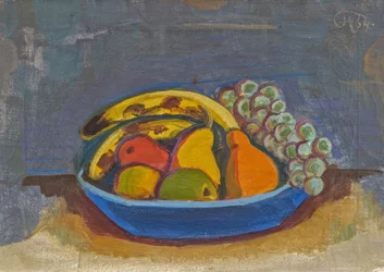 Blaue Schale mit Früchten