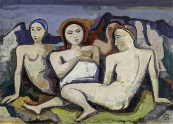Figürliche Komposition (Vier sitzende Frauen in Landschaft)