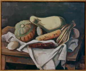 Stilleben mit Kürbissen und Mais