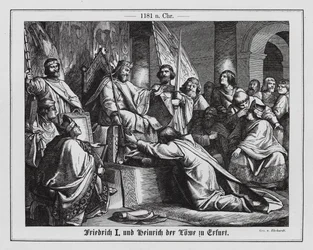 Der Heilige Römische Kaiser Friedrich I. und Heinrich der Löwe, Herzog von Sachsen, in Erfurt