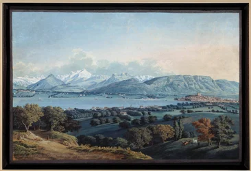 Blick auf Genf mit dem Genfersee und dem Mont Blanc