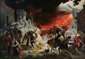 Die Zerstörung von Pompeji im Jahr 79 n. Chr. (Farblithographie)