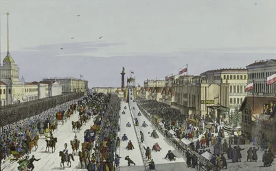 Öffentliches Vergnügen auf dem Admiralitätsplatz in Sankt Petersburg, erste Hälfte des 19. Jahrhunderts