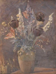 Tonvase mit Tulpen und anderen Blumen von Karl Schou