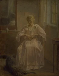 Ein junges Mädchen, Sophie Lofthus, mit einem Hund