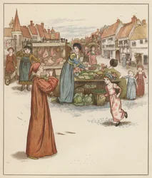 Kate Greenaway Illustration für Der Rattenfänger von Hameln von Robert Browning (Farblithographie)