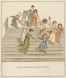 Kate Greenaway Illustration für Der Rattenfänger von Hameln von Robert Browning (Farblithographie)