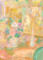 Impressionistisches Gemälde von Blumen und Kerze