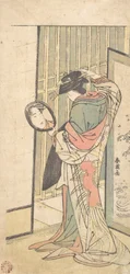 Eine Kurtisane betrachtet ihr Spiegelbild in einem Handspiegel, ca. 1787