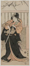Schauspieler Iwai Hanshiro IV als junge Frau mit einem Schwert, 1791