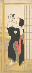 Asao Tamesaburo als kräftiger Mann mit grünem Kimono, ca. 1795