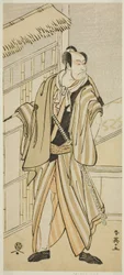 Der Schauspieler Ichikawa Ebizo (Danjuro V) als Banzui Chobei im Stück Gozen-gakari Sumo Soga, aufgeführt im Kawarazaki-Theater im zweiten Monat, 1793