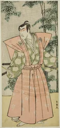 Der Schauspieler Matsumoto Koshiro IV als Hatakeyama Shigetada verkleidet als Honjo Soheiji (?) im Stück Edo no Fuji Wakayagi Soga (?), aufgeführt im Nakamura-Theater (?) im ersten Monat, 1789 (?)