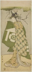 Der Schauspieler Osagawa Tsuneyo II als Oiso no Tora im Stück Gohiiki no Hana Aikyo Soga, aufgeführt im Kawarazaki Theater im ersten Monat, 1794