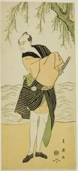 Der Schauspieler Sawamura Sojuro III als Ume no Yoshihei im Stück Suda no Haru Geisha Katagi, aufgeführt im Kiri-Theater im ersten Monat, 1796