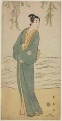Der Schauspieler Segawa Kikunojo III als Chokichi im Stück Suda no Haru Geisha Katagi, aufgeführt im Kiri-Theater im ersten Monat, 1796