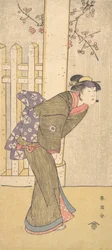 Der vierte Iwai Hanshiro als Frau unter einem Torii stehend, ca. 1791