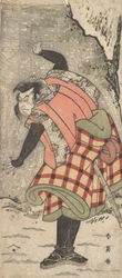 Unidentifizierter Schauspieler als Kyokaku am Fuße einer Klippe im Schneesturm, ca. 1793