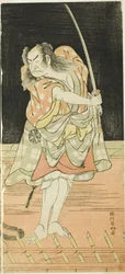 Schauspieler Nakamura Nakazō I als Danshichi Kurobei und Ichikawa Danjūrō V als Issun Tokubei in „Spiegel von Osaka im Sommerfestival“