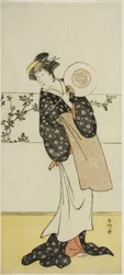 Der Schauspieler Osagawa Tsuneyo II, möglicherweise als Misao Gozen, im Stück Chiyo no Hajime Ondo no Seto, aufgeführt im Kiri-Theater ab dem 27. Tag des siebten Monats, 1785