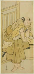 Der Schauspieler Asao Tamejuro I als betrunkener Gotobei im Stück Yoshitsune Koshigoe Jo, aufgeführt im Ichimura-Theater im neunten Monat, 1790