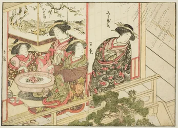 Kurtisanen des Kiribishiya, aus dem Buch „Spiegel der schönen Frauen der Vergnügungsviertel (Seiro bijin awase sugata kagami),“ Bd. 2