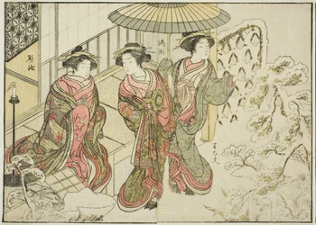 Kurtisanen von Nakaomiya, aus dem Buch "Spiegel der schönen Frauen der Vergnügungsviertel (Seiro bijin awase sugata kagami)," Bd. 2