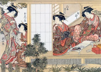 Japanische Kurtisanen lesen und schreiben, ca. 1776