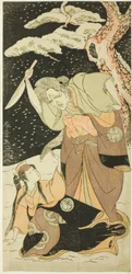 Nakamura Utaemon I als Karashi Baba und Yoshizawa Sakinosuke III als Shirotae