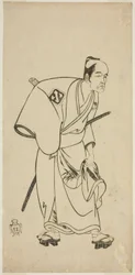 Der Schauspieler Arashi Otohachi I als Hotei Ichiemon im Stück Ayatsuri Kabuki Ogi, aufgeführt im Nakamura-Theater im siebten Monat, 1768