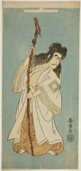 Der Schauspieler Ichikawa Danjuro IV möglicherweise als Tenjiku Tokubei im Stück "Tenjiku Tokubei wendet das Ruder nach Hause (Tenjiku Tokubei Kokyo no Torikaji)", aufgeführt im Nakamura-Theater im achten Monat, 1768